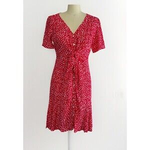 Seraphine Women’s Sz 4 Red Floral Maternity Midi Tie Front  Short Sleeve Dress